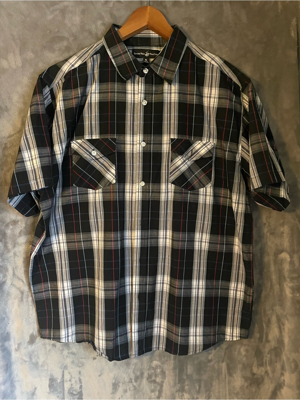 Beverly Hills Polo Club Black Plaid Short-Sleeve Button-Down Shirt